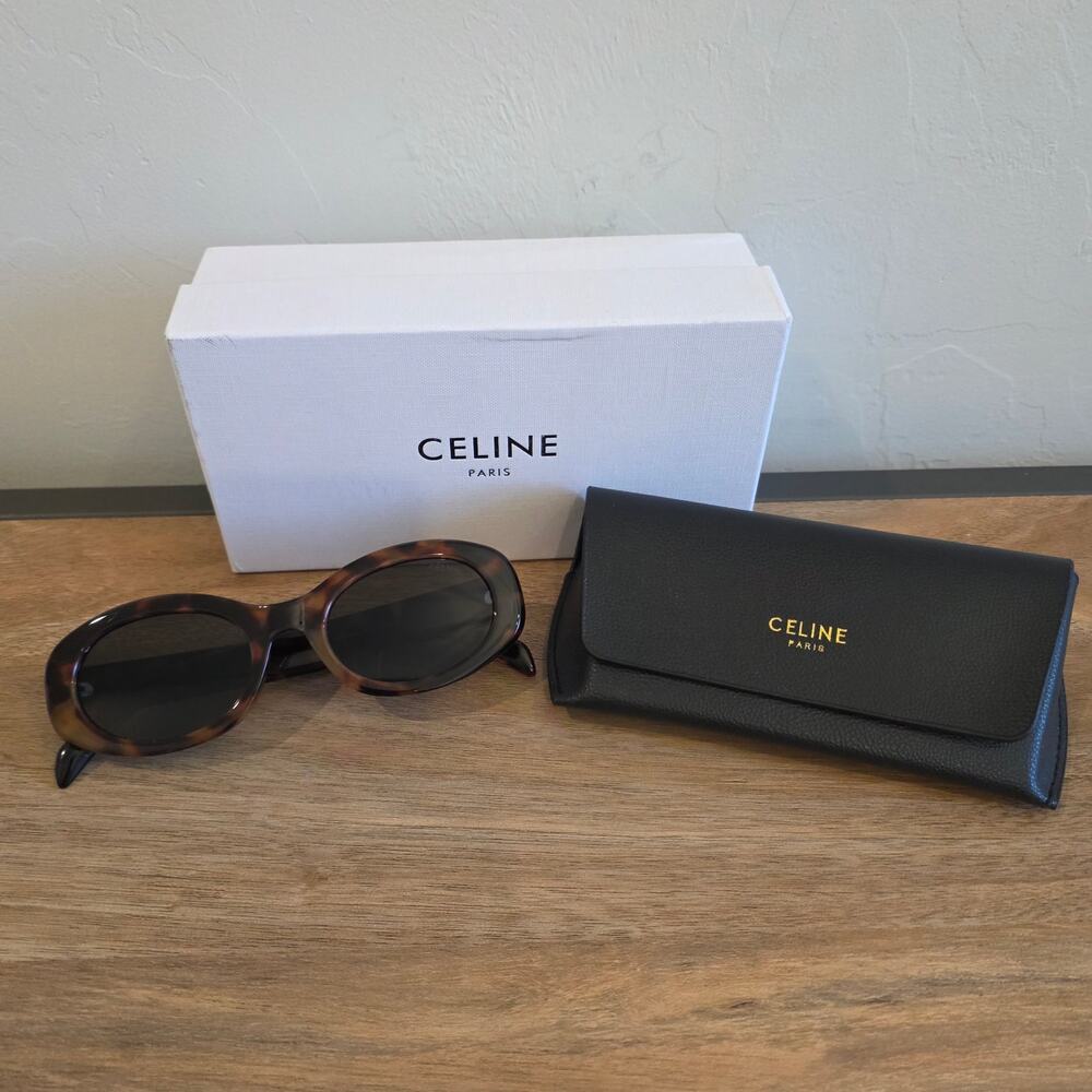 Celine Triomphe 01 Sunglasses Womens Tortoise Oval Brown Acetate Italy 52mm